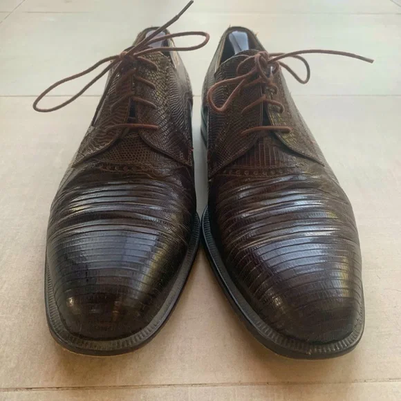 Forli Genuine Lizard + Leather Brown Luxury Shoes Lizard Calf - Belgian Shoes main image 3